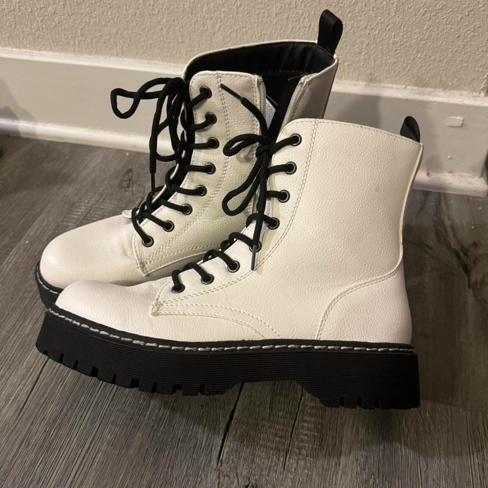 White Lace-Up Ankle Boots